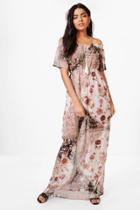Boohoo Dana Mixed Floral Print Maxi Dress Pink