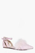 Boohoo Edie Faux Feather Trim Pointed Flats