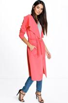 Boohoo Katie Belted Waterfall Duster Coral