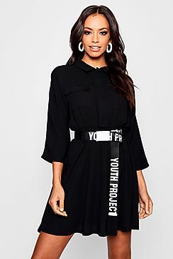 Boohoo Belted Utility Shirt Dress