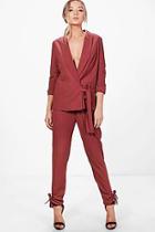 Boohoo Saskia Side Tie Hem Tailored Woven Trouser