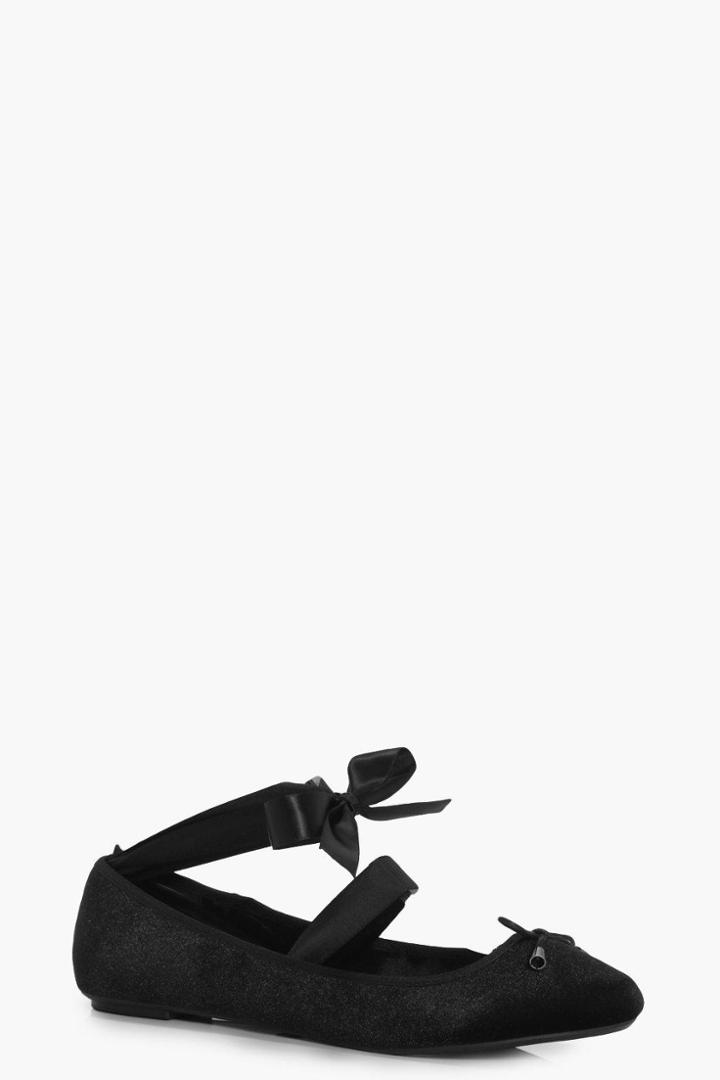 Boohoo Aimee Velvet Ribbon Detail Ballet Pumps Black