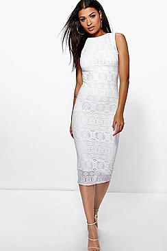 Boohoo Dina Crochet Lace Mdi Bodycon Dress