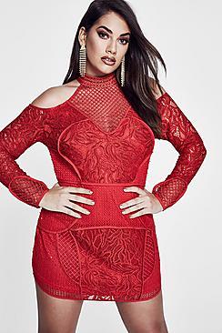 Boohoo Premium Sara Cold Shoulder Lace Dress