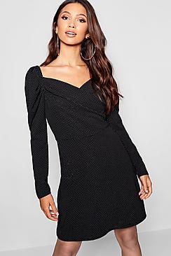 Boohoo Polka Dot Puff Sleeve Shift Dress
