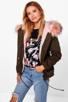 Boohoo Esme Faux Fur Parka Blush