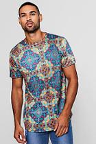 Boohoo Longline Curved Hem Moroccan Print T-shirt