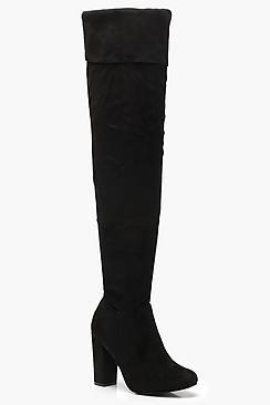 Boohoo Turnover Block Heel Over The Knee Boots