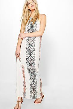 Boohoo Amabel Column Print Halter Maxi Dress