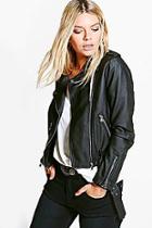 Boohoo Aimee Faux Leather Biker Jacket With Belt