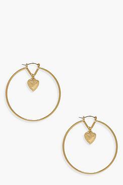Boohoo Heart Drop Oversized Hoop Earrings