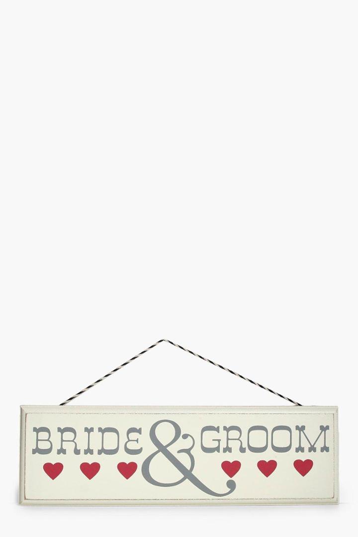 Boohoo Bride & Groom Wooden Sign Cream