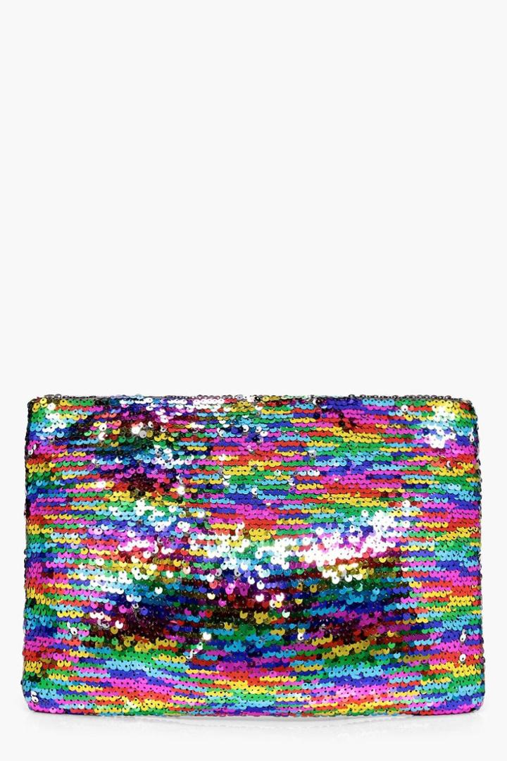 Boohoo Violet Mermaid Sequin Zip Top Clutch Bag Multi