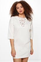 Boohoo Plus Yasmin Eyelet Detail Sweat Dress Vanilla