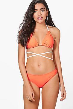 Boohoo Ibiza Triangle Criss Cross Tie Waist Bikini