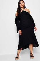 Boohoo Plus Keira Pleated Ruffle Split Front Midi Dress