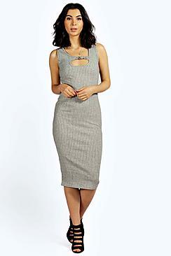 Boohoo Rianna Over Dye Knot Front Midi Dress