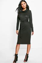 Boohoo Sandra Roll Neck Tie Detail Midi Dress Black