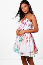 Boohoo Alaina Wrap Top Floral Strappy Skater Dress