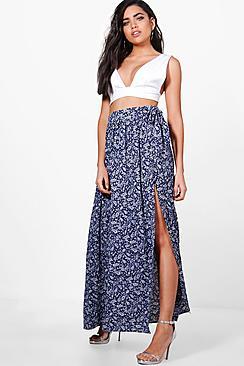 Boohoo India Woven Paisley Print Wrap Maxi Skirt