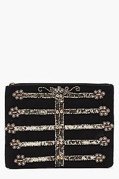 Boohoo Laura Military Sequin Clutch