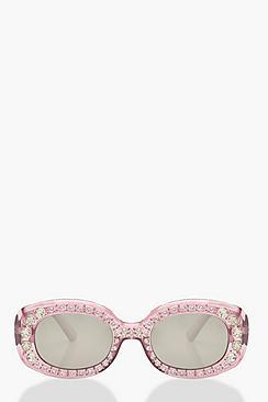 Boohoo Diamante Oversized Sunglasses With Pouch