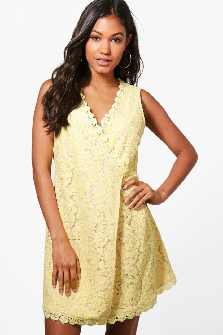 Boohoo Boutique Cole Tie Wrap Shift Dress Lemon