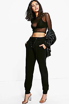 Boohoo Sofia Lace Up Front Sweat Joggers