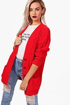 Boohoo Daisy Cable Boyfriend Button Up Cardigan