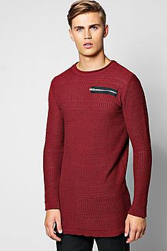 Boohoo Longline Textured Jumper With Zip Front Pocket