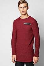 Boohoo Longline Textured Jumper With Zip Front Pocket