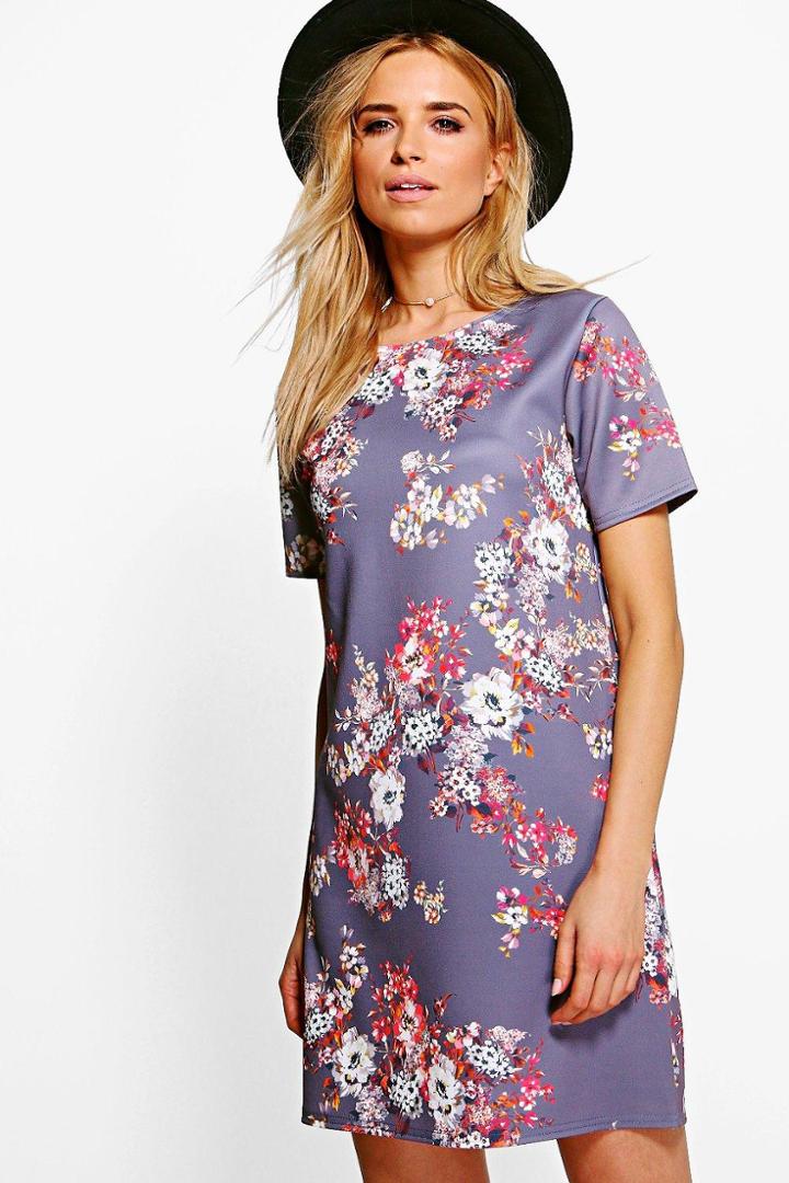 Boohoo Alivia Floral Sciba Cap Sleeve Shift Dress Multi