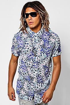 Boohoo Peacock Print Short Sleeve Shirt