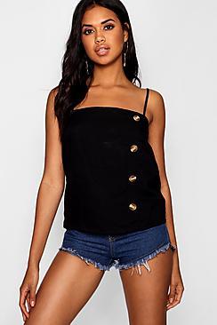 Boohoo Felicity Linen Button Detail Square Neck Cami