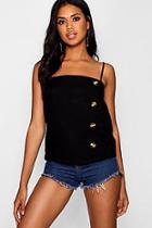 Boohoo Felicity Linen Button Detail Square Neck Cami