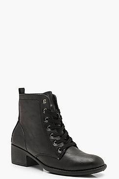 Boohoo Lace Up Block Heel Hiker Boots