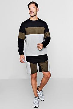 Boohoo Colour Block Sweater Short Tracksuit