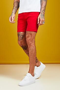 Boohoo Skinny Fit Red Denim Shorts