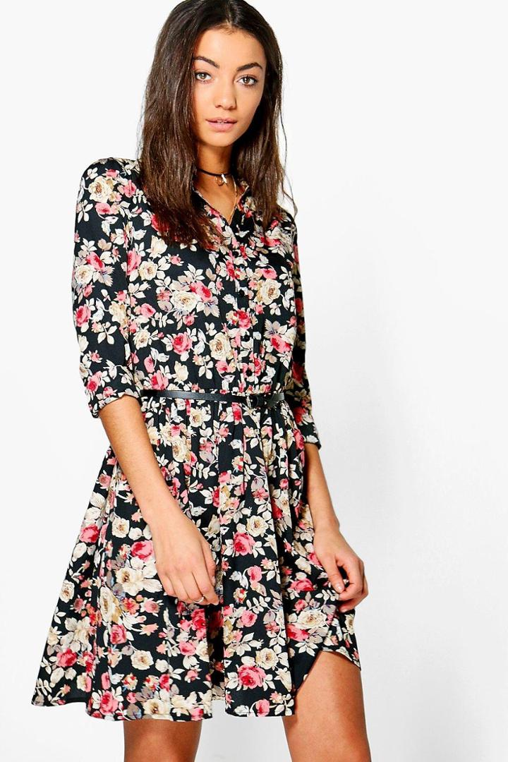 Boohoo Tall Raya Floral Shirt Dress Multi