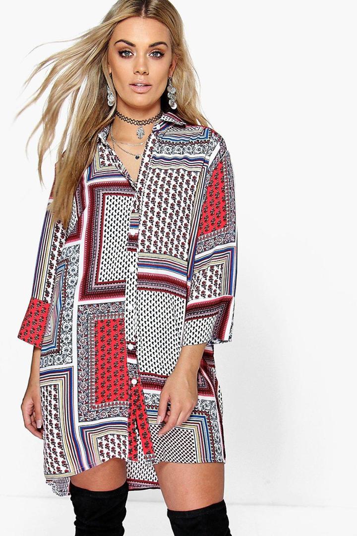 Boohoo Plus Peggy Paisley Print Shirt Dress Multi
