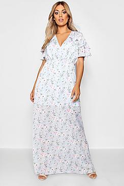 Boohoo Plus Tilly Floral Ruffle Cap Sleeve Chiffon Maxi
