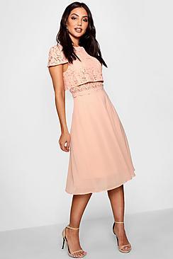Boohoo Lace Top Chiffon Skater Dress