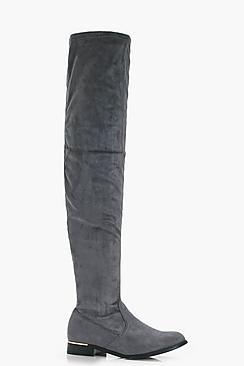 Boohoo Scarlett Stretch Thigh High Flat Boots