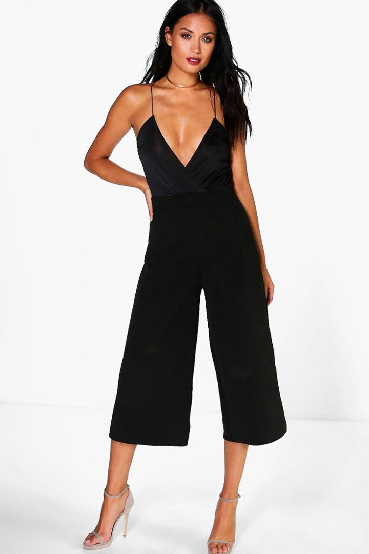 Boohoo Lola Slinky Body Scuba Culotte Co-ord Black