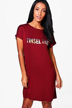 Boohoo Christmas Jo Metallic Tinsel Tits T-shirt Dress