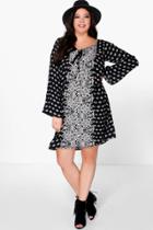 Boohoo Plus Amelia Placement Print Tassel Shift Dress Black