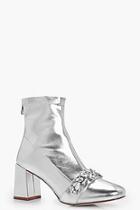 Boohoo Olivia Metallic Pu Embellish Trim Block Heel Boots