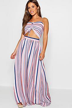 Boohoo Petite Bella Double Knot Denim Stripe Maxi Dress