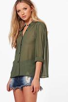Boohoo Lucy Button Through Pleated Back Blouse