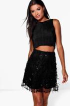 Boohoo Athena Tassled Sequin Mini Skirt Black